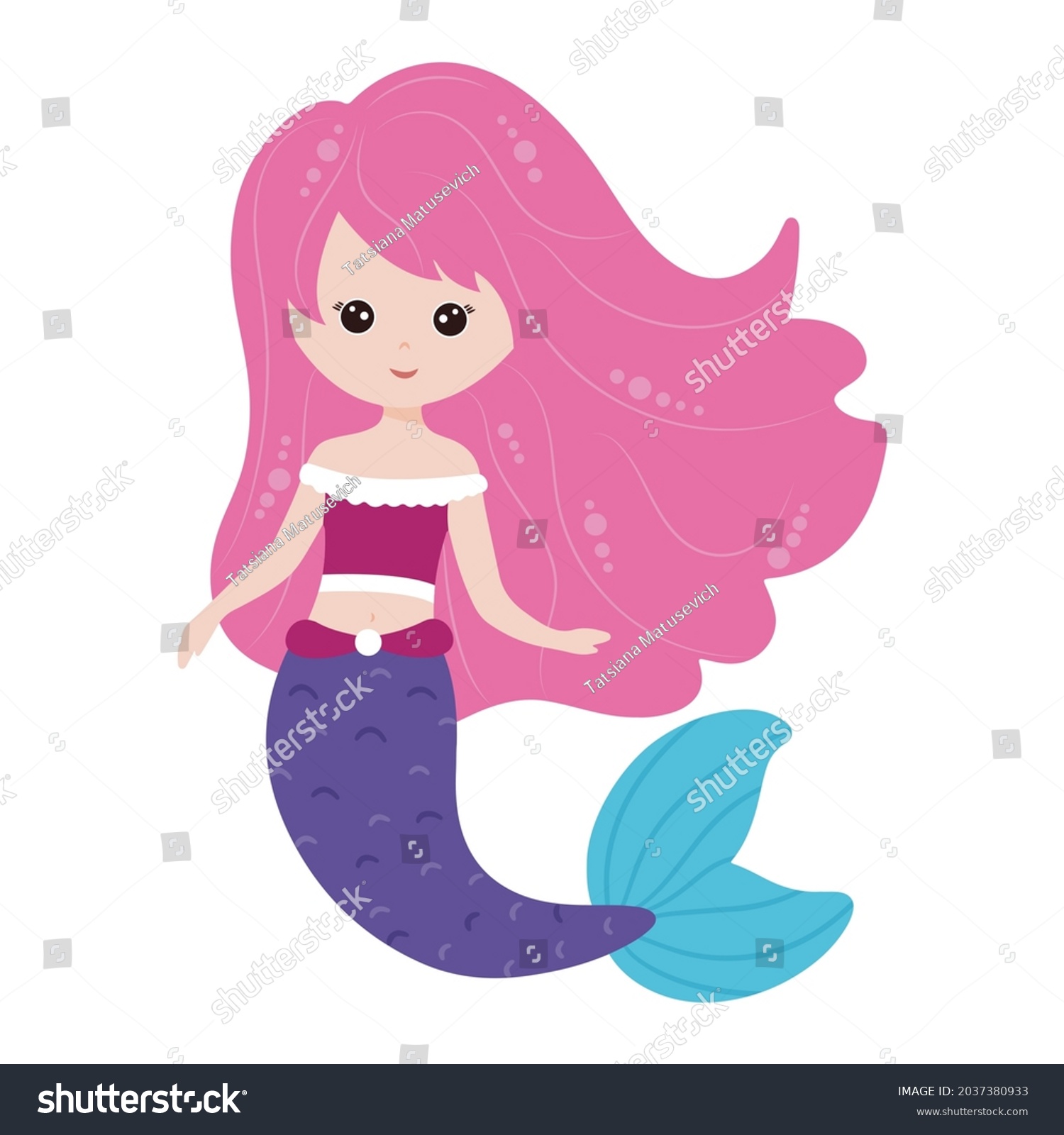 Cute Mermaid Long Hair Vector Illustration Stock Vector (Royalty Free ...