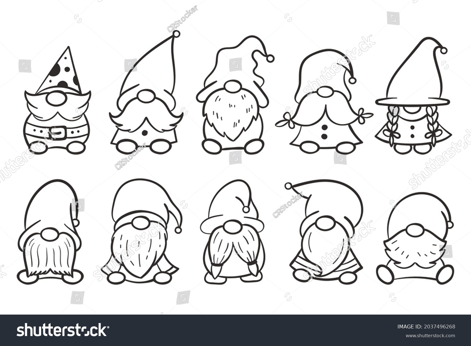 Line Art Christmas Gnomes Design Coloring Stock Vector (Royalty Free ...