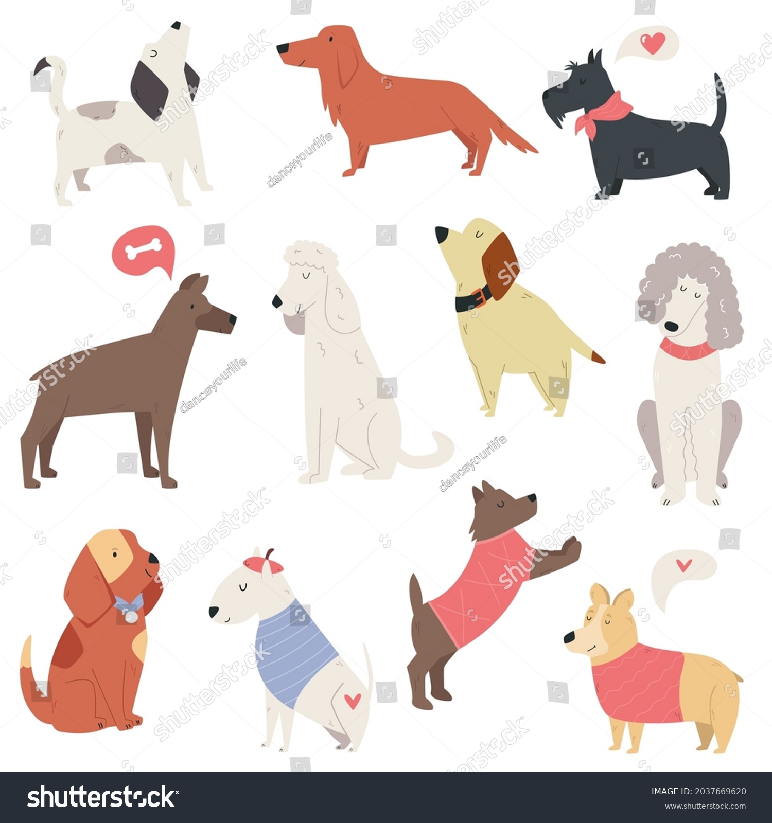 Big Collection Dogs Different Breeds Modern Stock Vector (Royalty Free ...