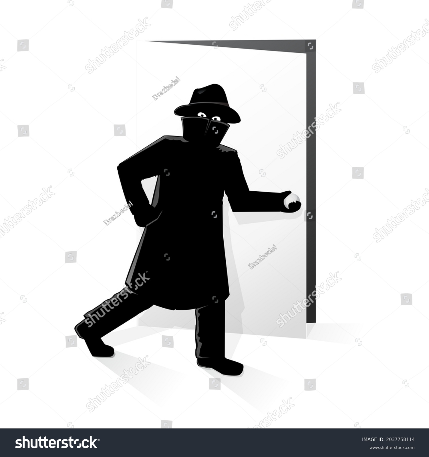 Masked Criminal Sneaking Through Door Isolated Stock Vector (Royalty ...