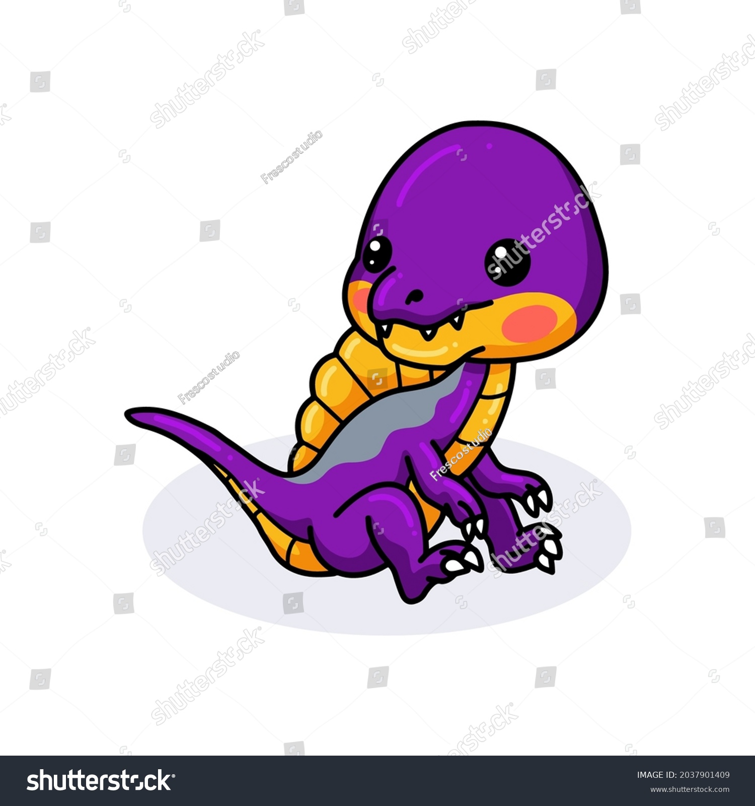 Cute Purple Little Dinosaur Cartoon Sitting Stock Vector Royalty Free 2037901409 Shutterstock