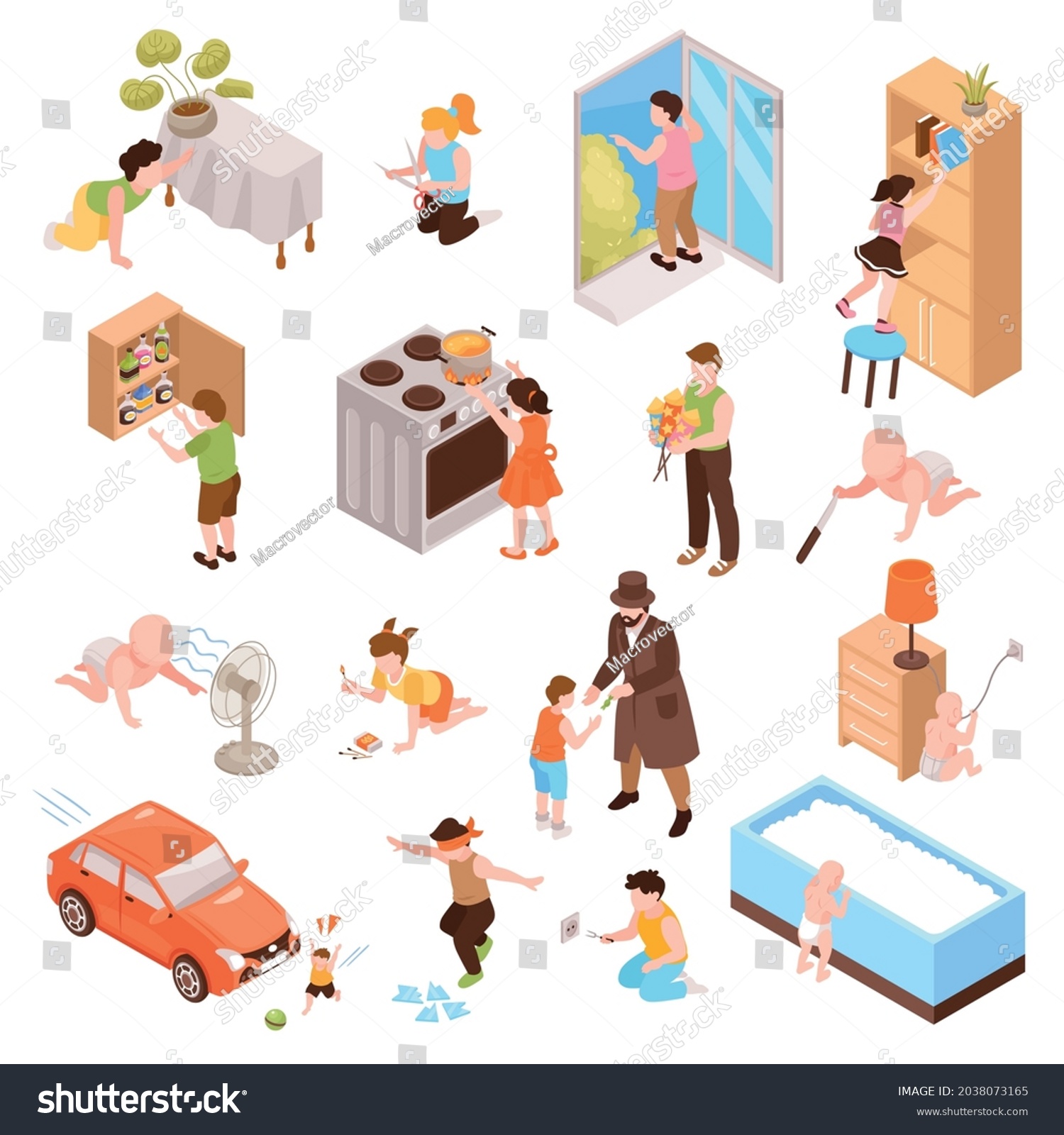 Isometric Children Danger Safety Set Isolated Stock Vector (Royalty ...