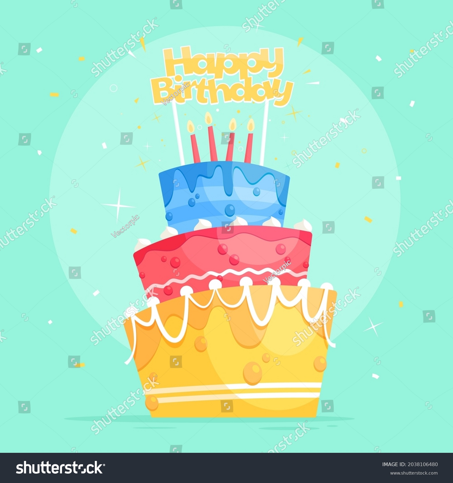 Cartoon Birthday Cake Topper Vector Illustration Stock Vector (Royalty ...