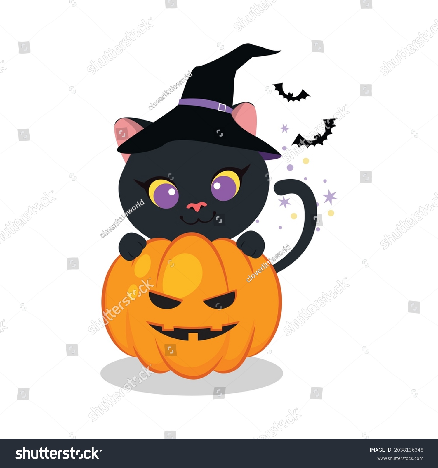 Cute Cat Pumpkin Clipart Halloween Day Stock Vector (Royalty Free ...