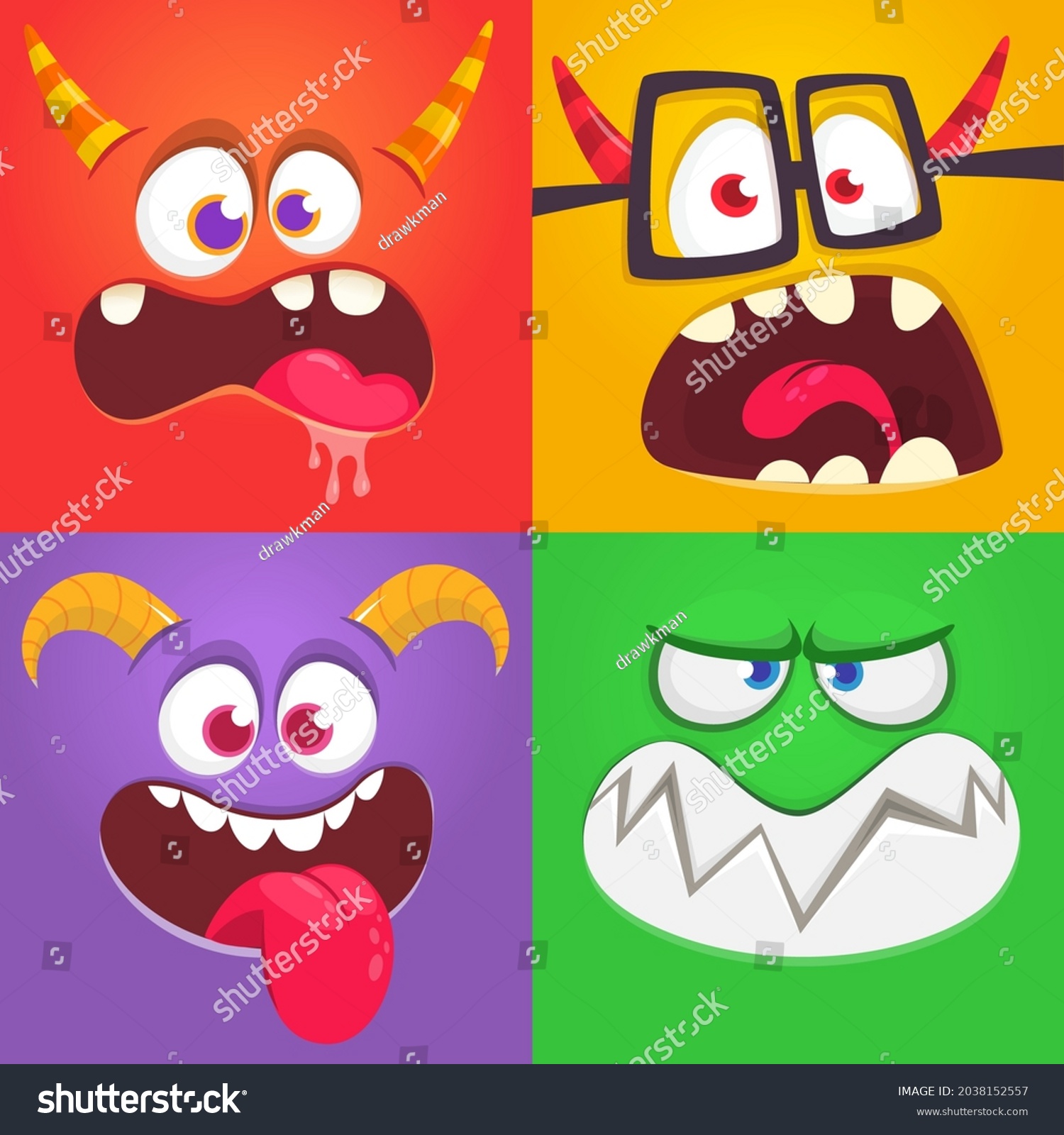 Funny Cartoon Monster Faces Emotions Set Stock Vector (Royalty Free ...