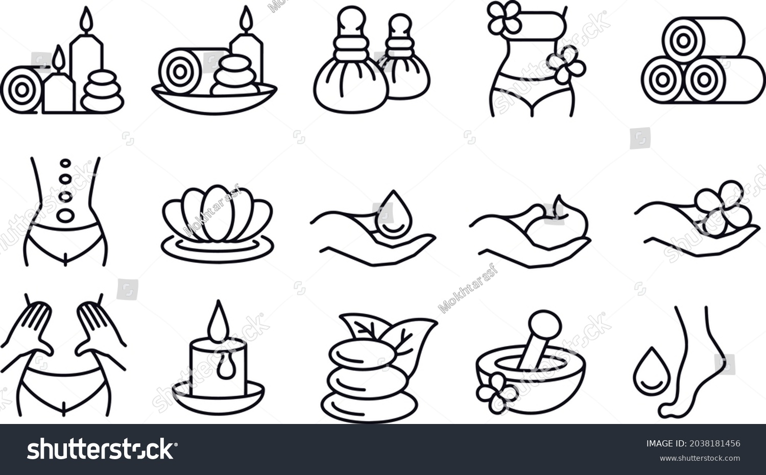 Vector Graphic Spa Massage Icons Outline Stock Vector Royalty Free 2038181456 Shutterstock 