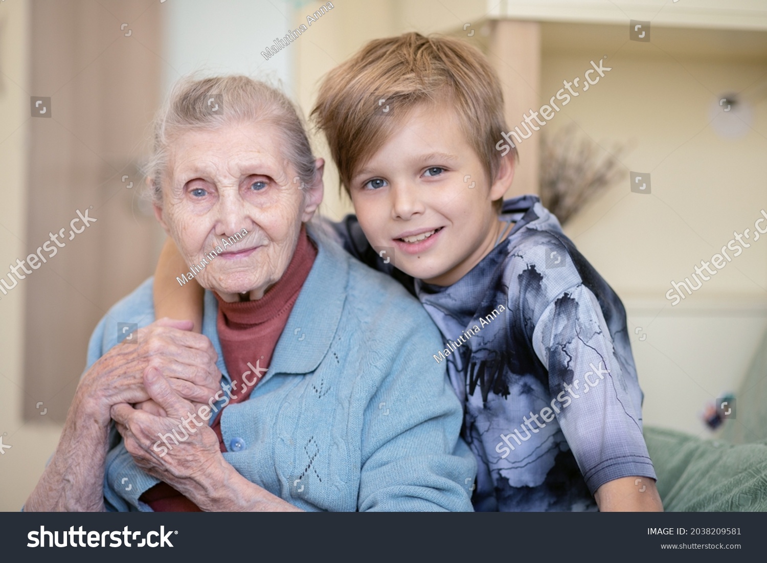 Portrait Grandmother Her Grandson Old Woman Stock Photo 2038209581 ...