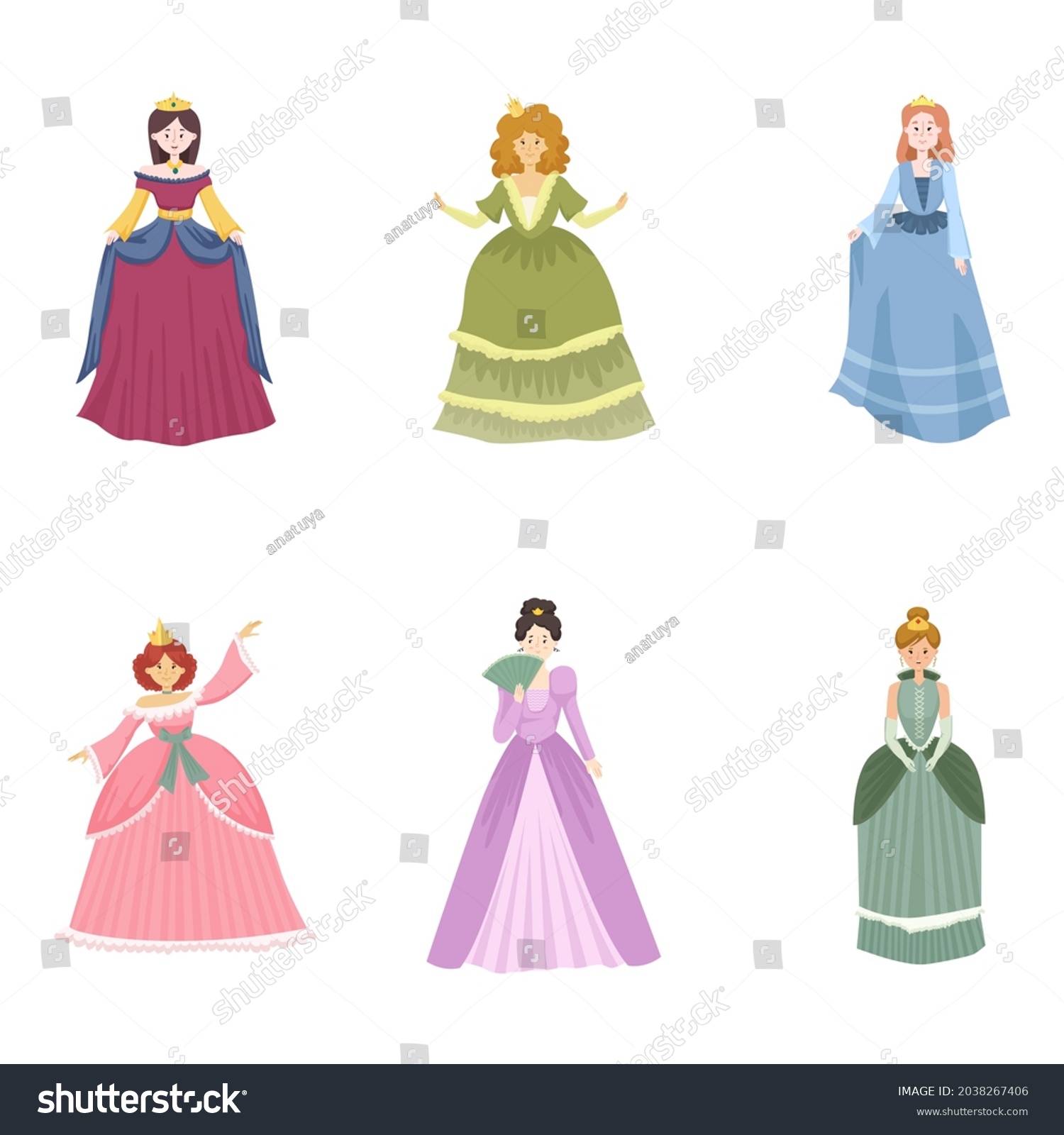 Vector Set Cute Princess Ball Gown Stock Vector (Royalty Free ...