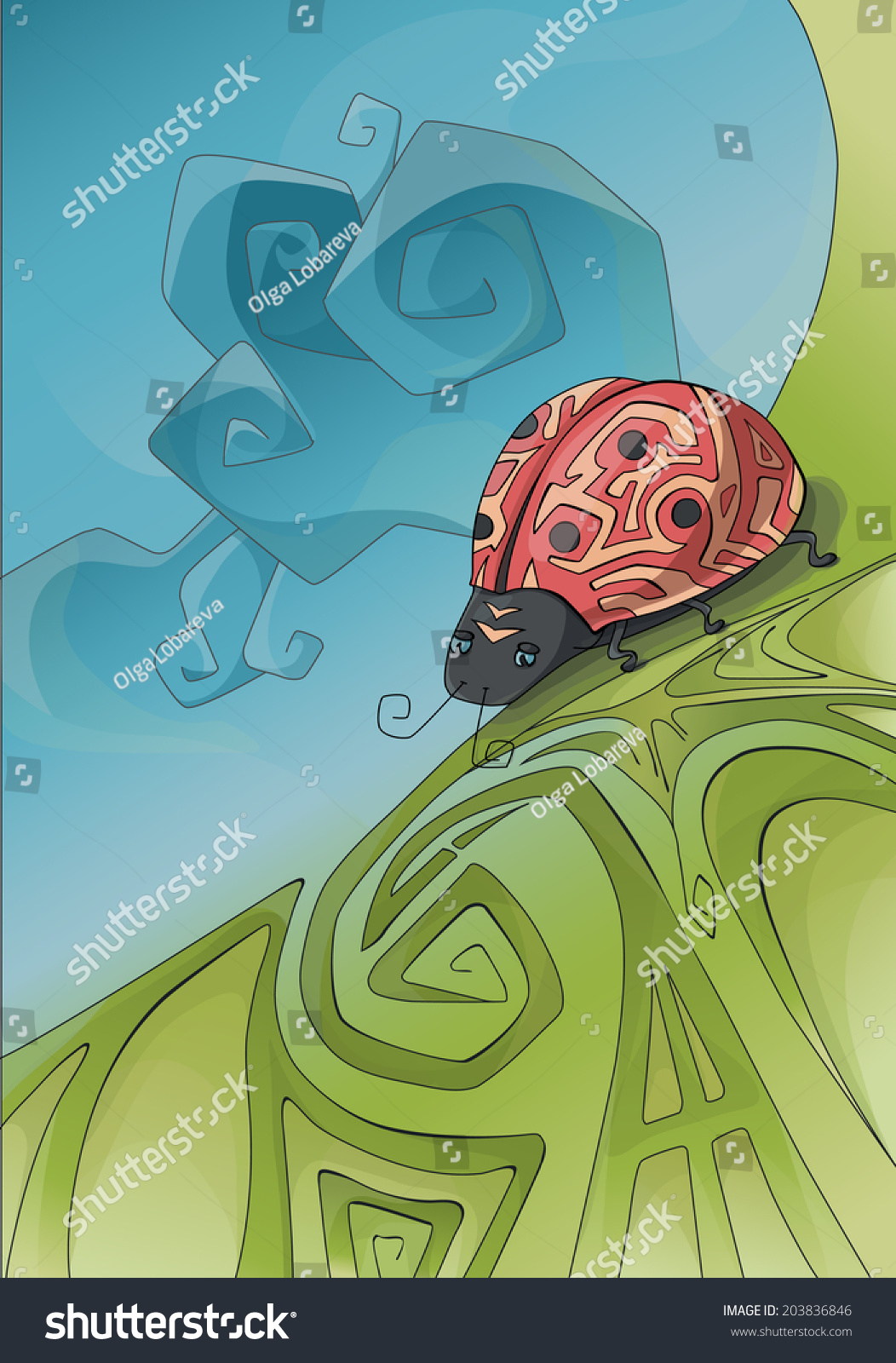 vector-lady-bug-cartoon-style-background-stock-vector-royalty-free