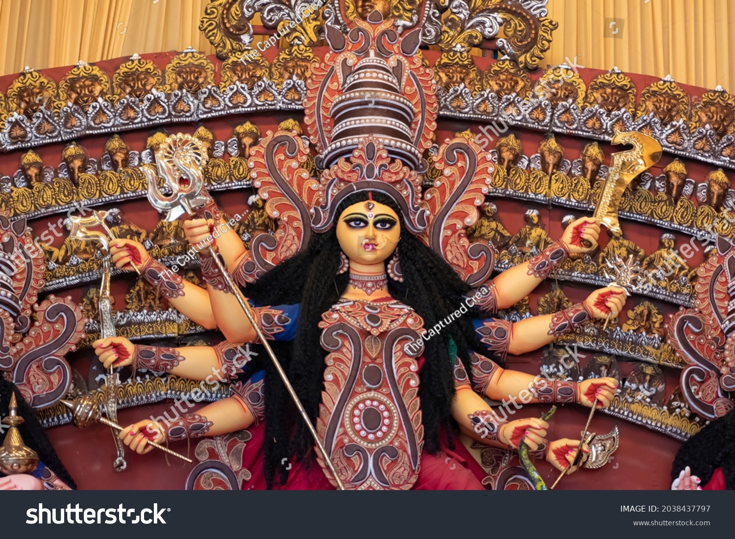 Goddess Durga Idol Decorated Puja Pandal Stock Photo 2038437797 