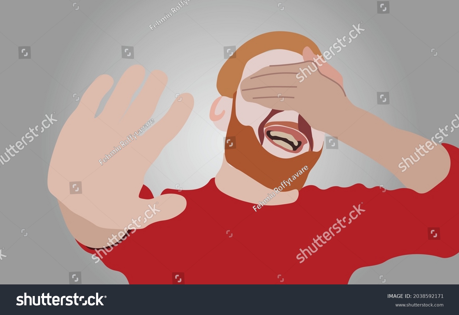 Man Red Shirt Try Stop Reliving Stock Vector (Royalty Free) 2038592171 ...