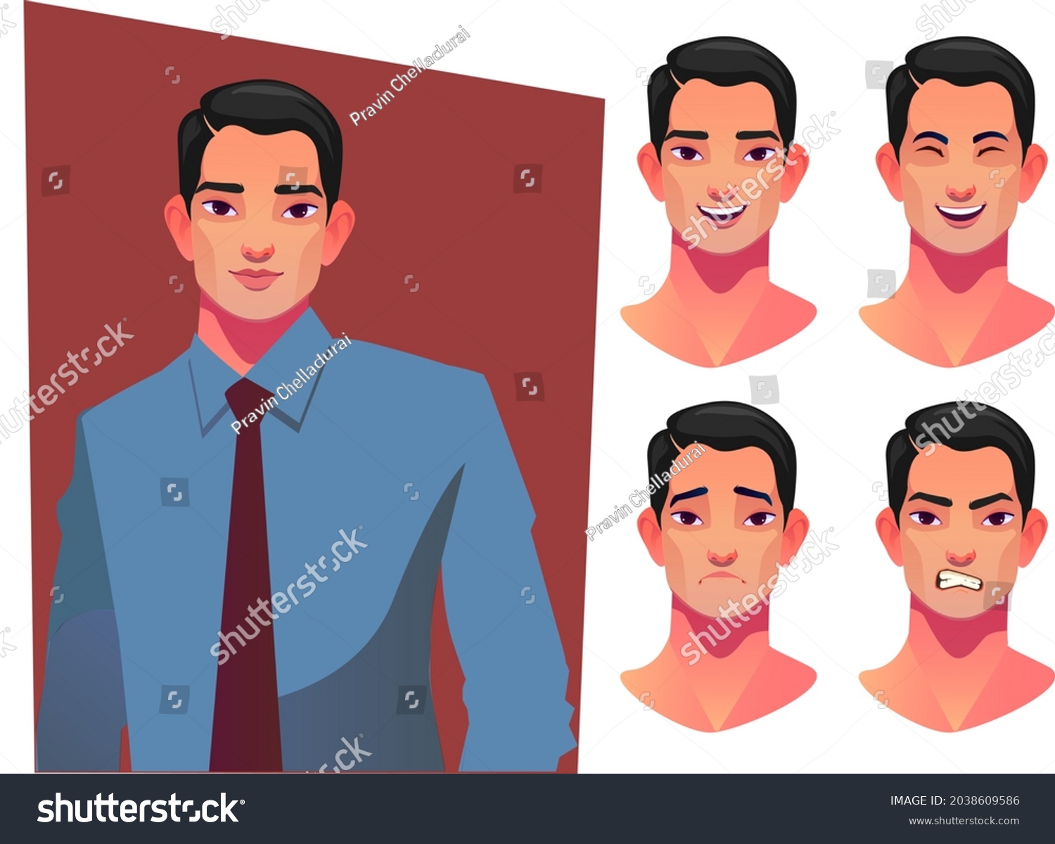 Handsome Office Man Different Facial Expressions Stock Vector (Royalty ...