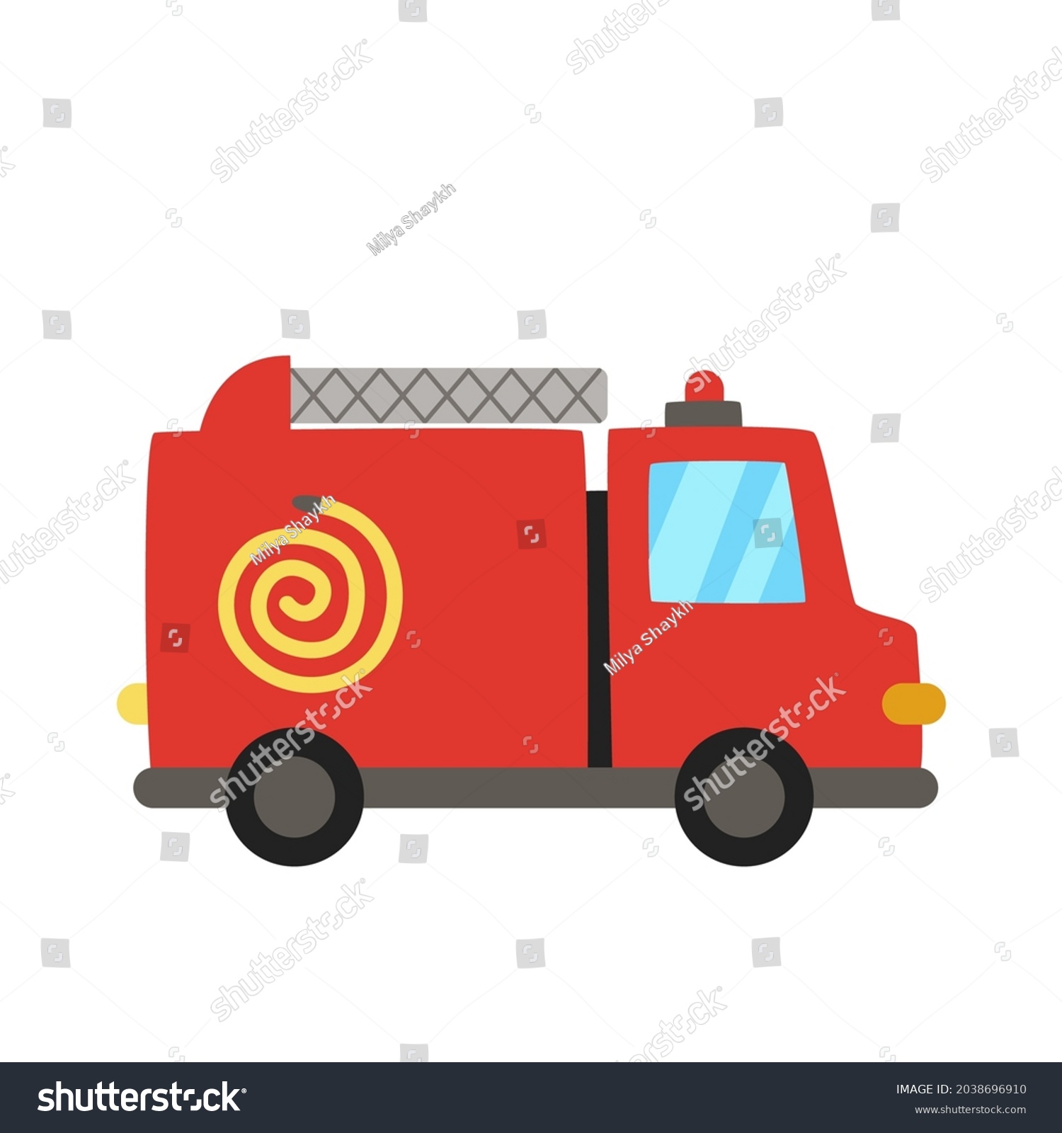 Vector Picture Cartoon Fire Truck Isolated Stock Vector (Royalty Free ...