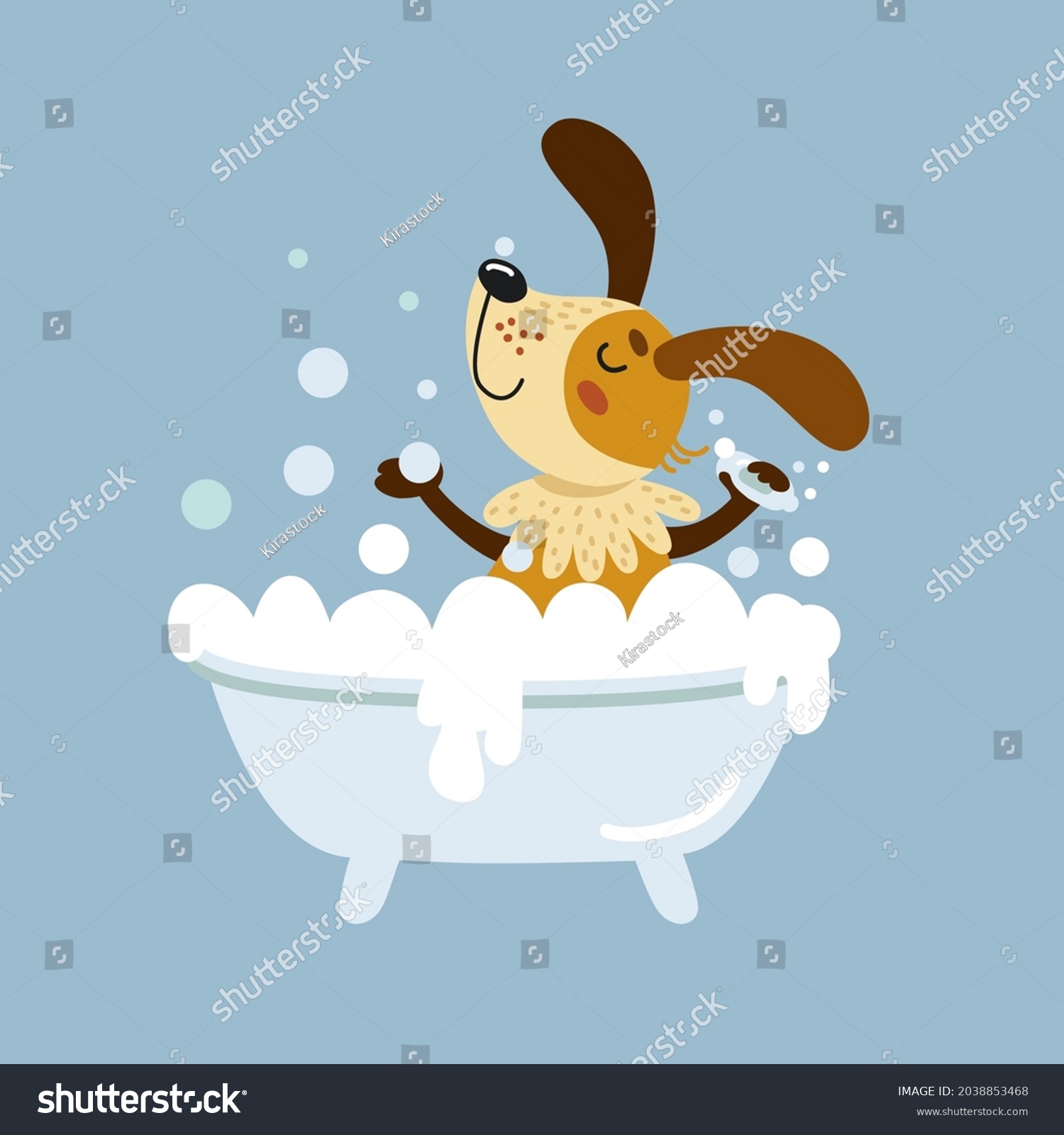 Cute Dog Bathing Little Puppy Taking Stock Vector (Royalty Free ...