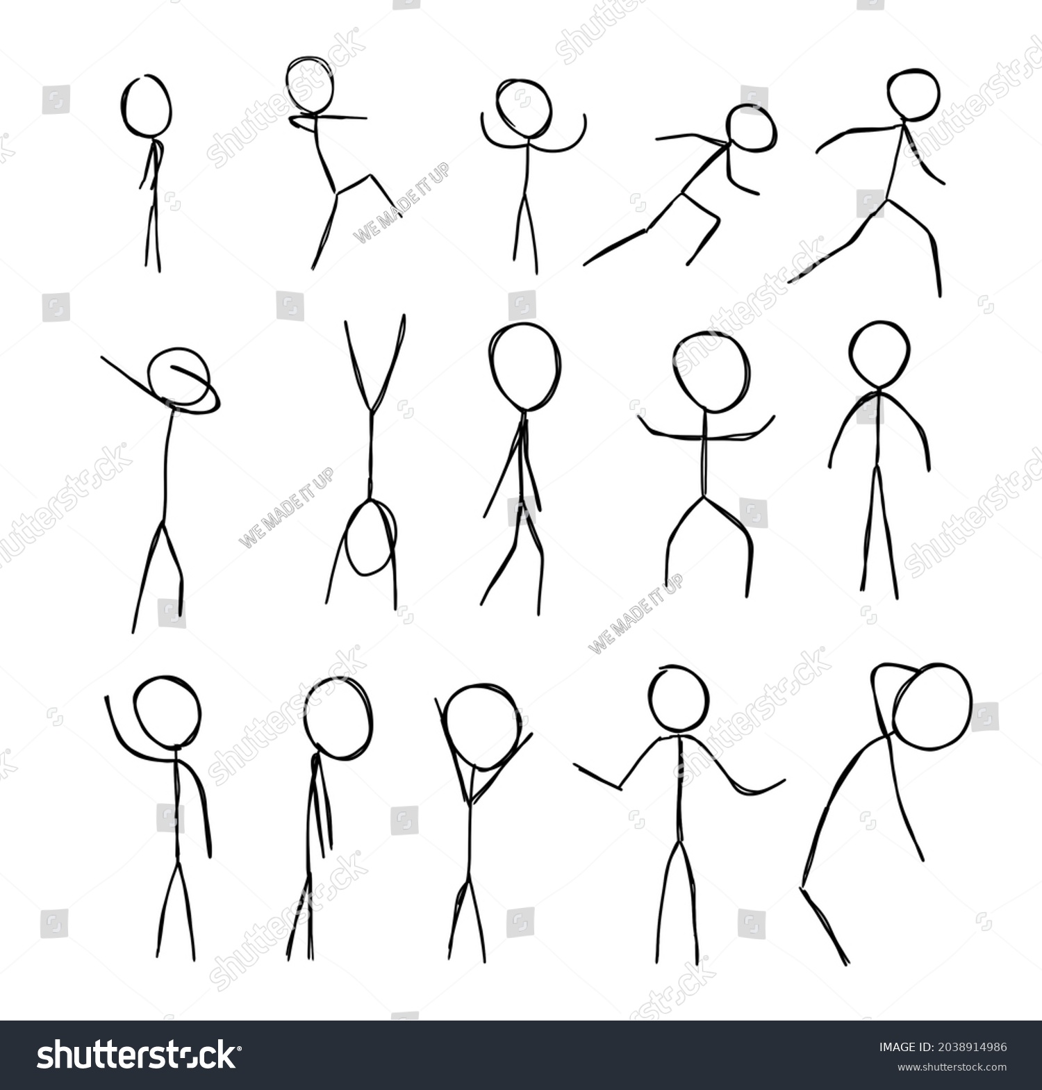 15 Doodlestickfigures Isolated On White Background Stock Illustration ...