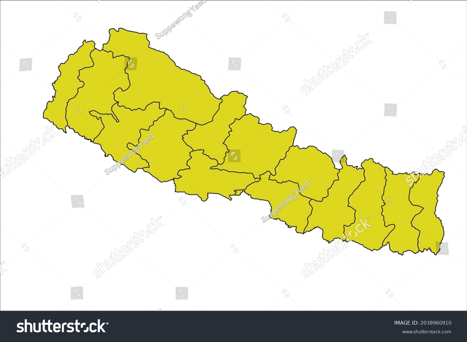 Nepal Map Yellow Color On White Stock Vector (Royalty Free) 2038960910 ...