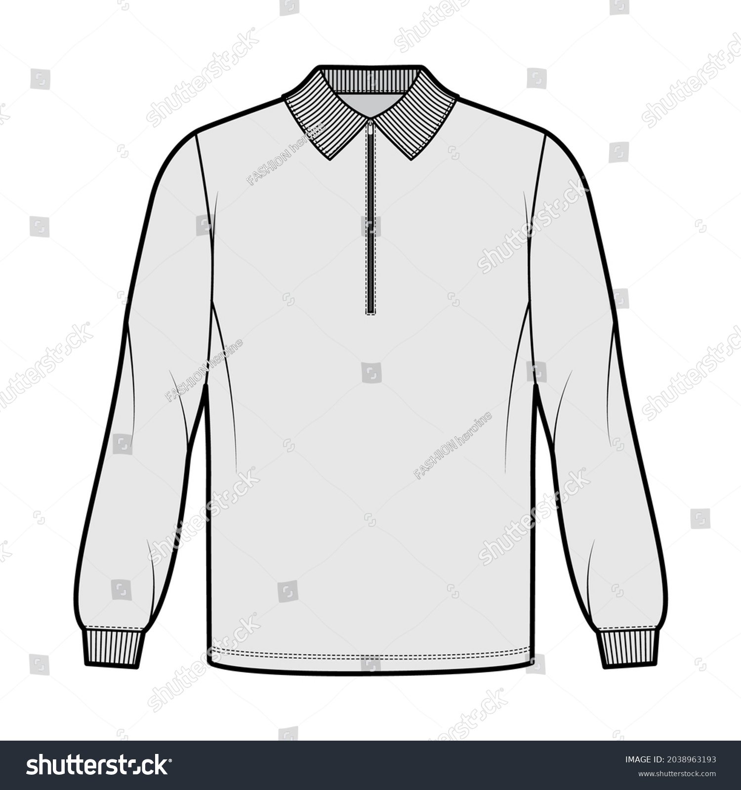 Shirt Zipup Technical Fashion Illustration Long Stock Vector (Royalty ...