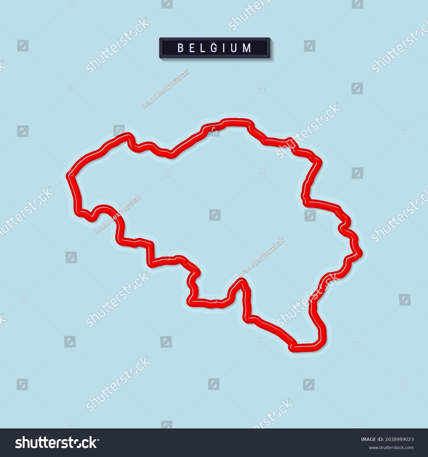 Belgium Bold Outline Map Glossy Red Stock Vector Royalty Free   Stock Vector Belgium Bold Outline Map Glossy Red Border With Soft Shadow Country Name Plate Vector 2038989023 