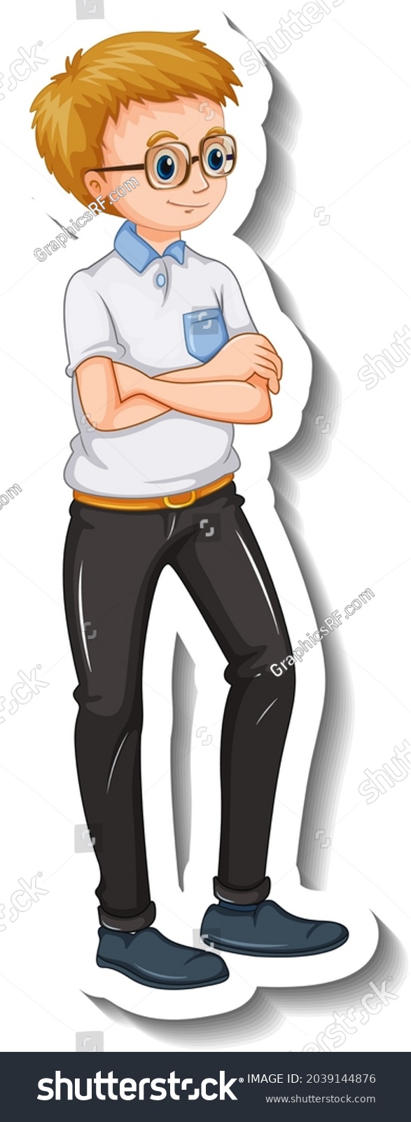 Sticker Template Nerdy Man Standing Pose Stock Vector (Royalty Free ...