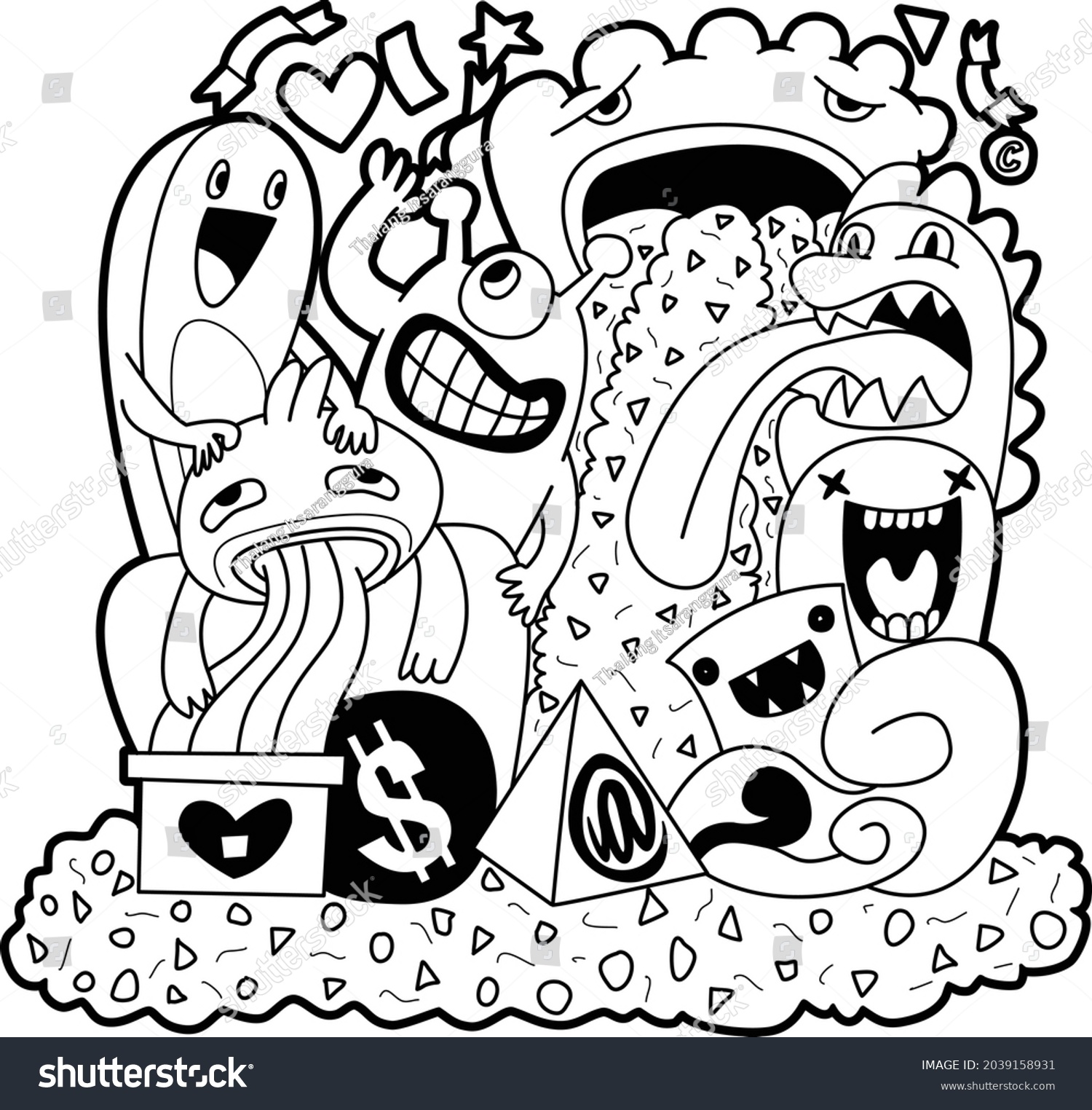 Funny Big Coloring Poster Doodle Style Stock Vector (Royalty Free ...