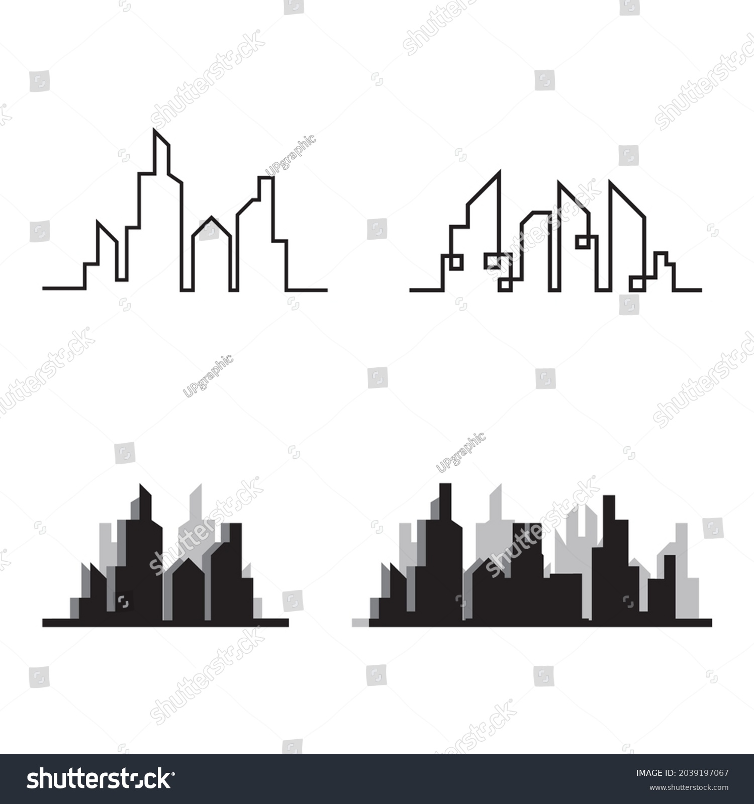 Modern City Skyline City Silhouette Vector Stock Vector Royalty Free   Stock Vector Modern City Skyline City Silhouette Vector Illustration In Flat Design 2039197067 