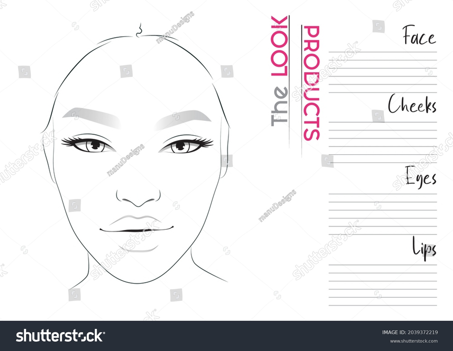 Realistic Makeup Artist Face Chart Blank Stock Vector (Royalty Free ...
