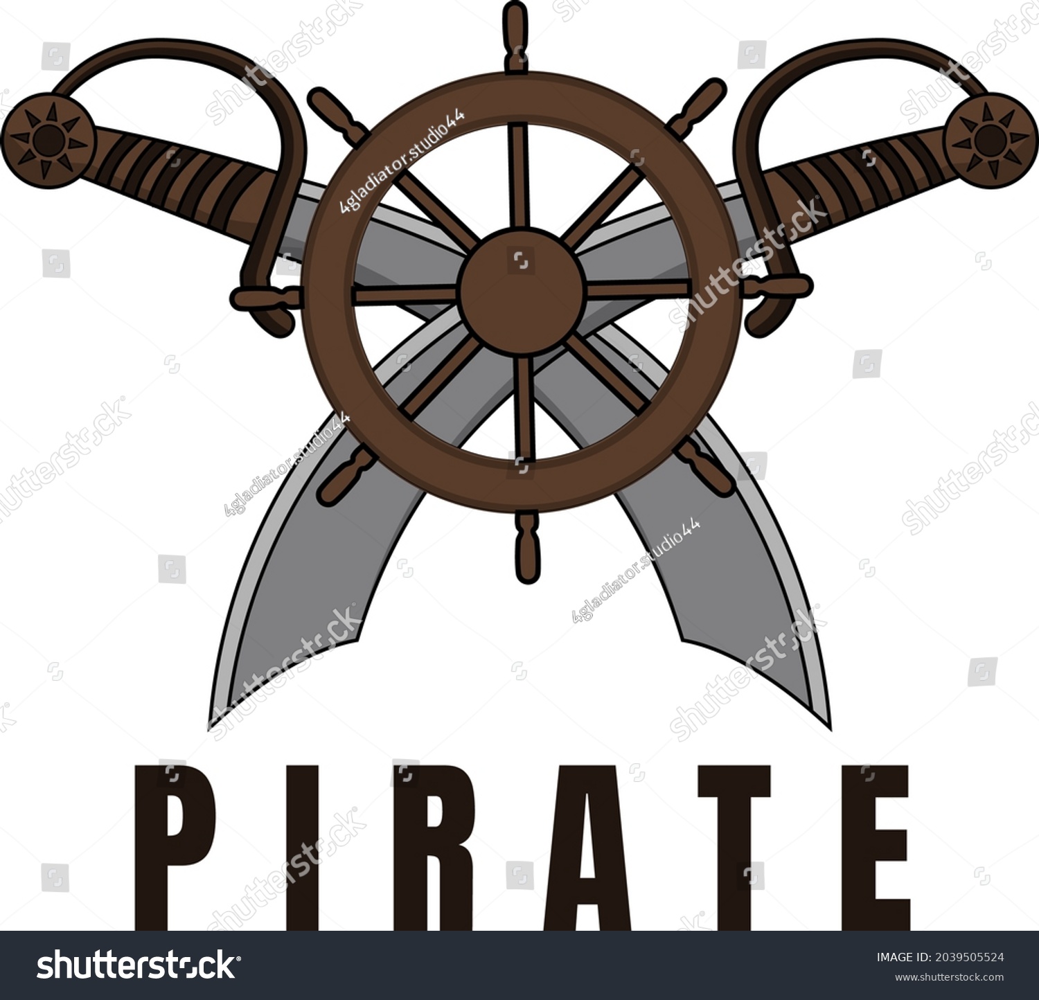 Piratetshirt Mockup Sword Ship Wheel Cartoon Stock Vector (Royalty Free ...