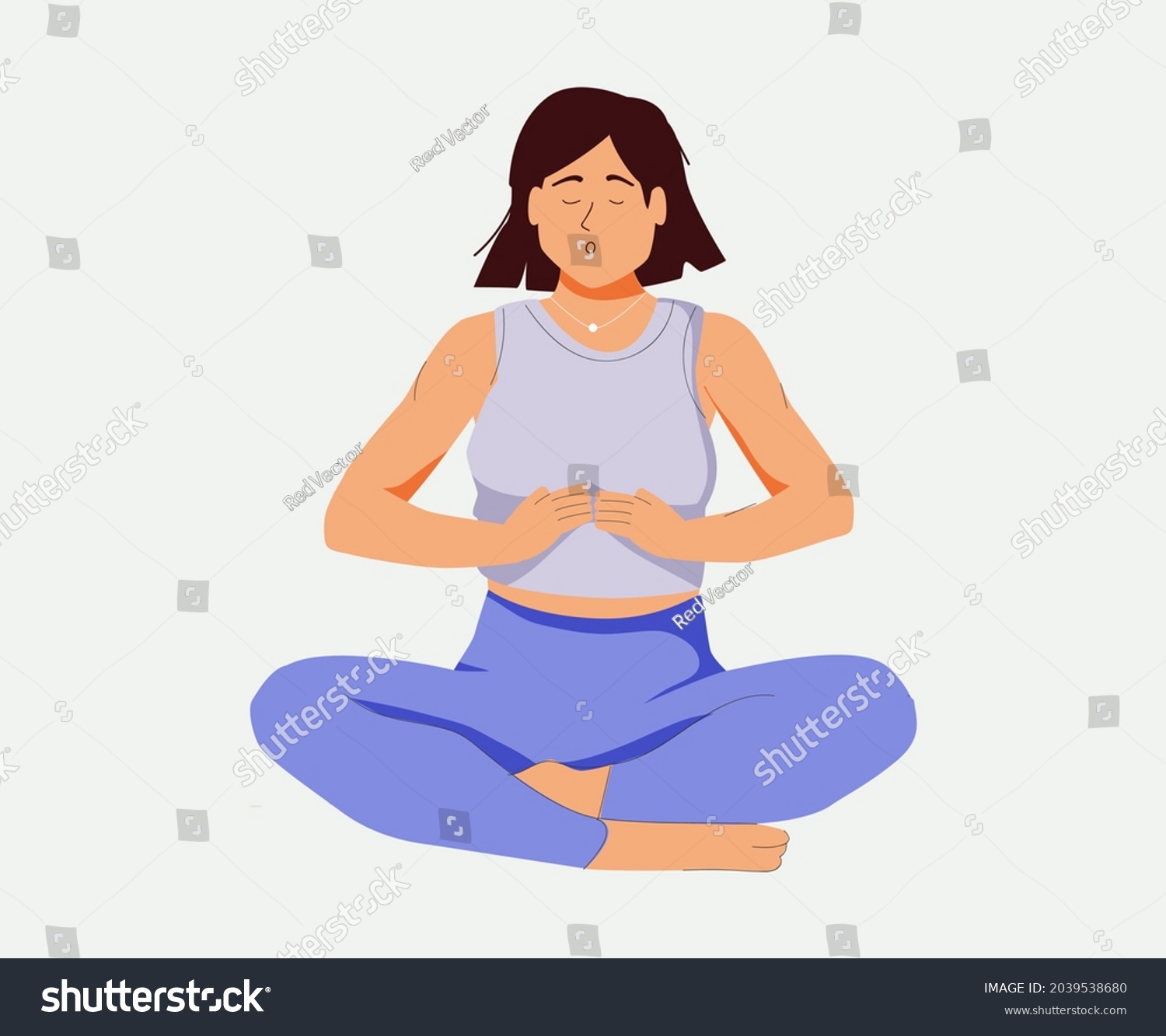 Woman Makes Breathing Exercise Girl Sits Stock Illustration 2039538680 ...