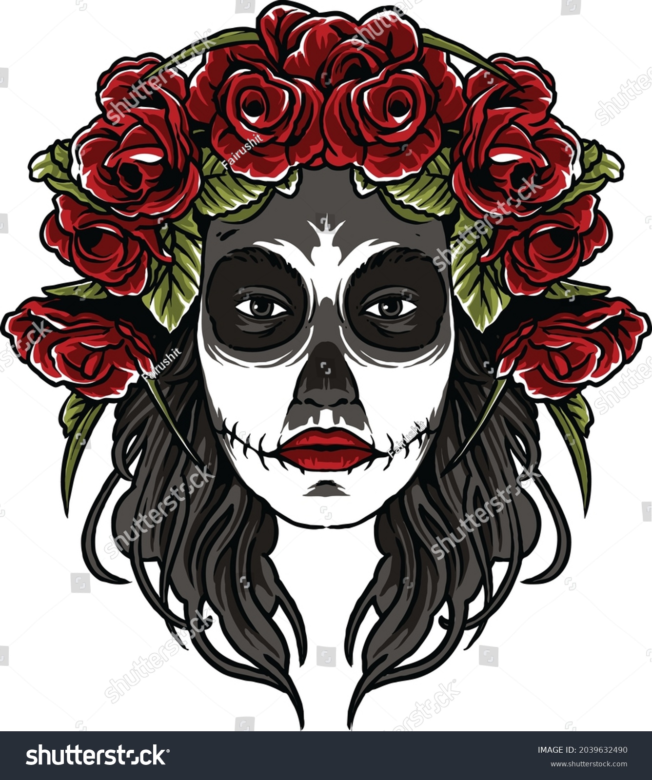 La Calavera Catrina Skull Head Colored Stock Vector (Royalty Free ...