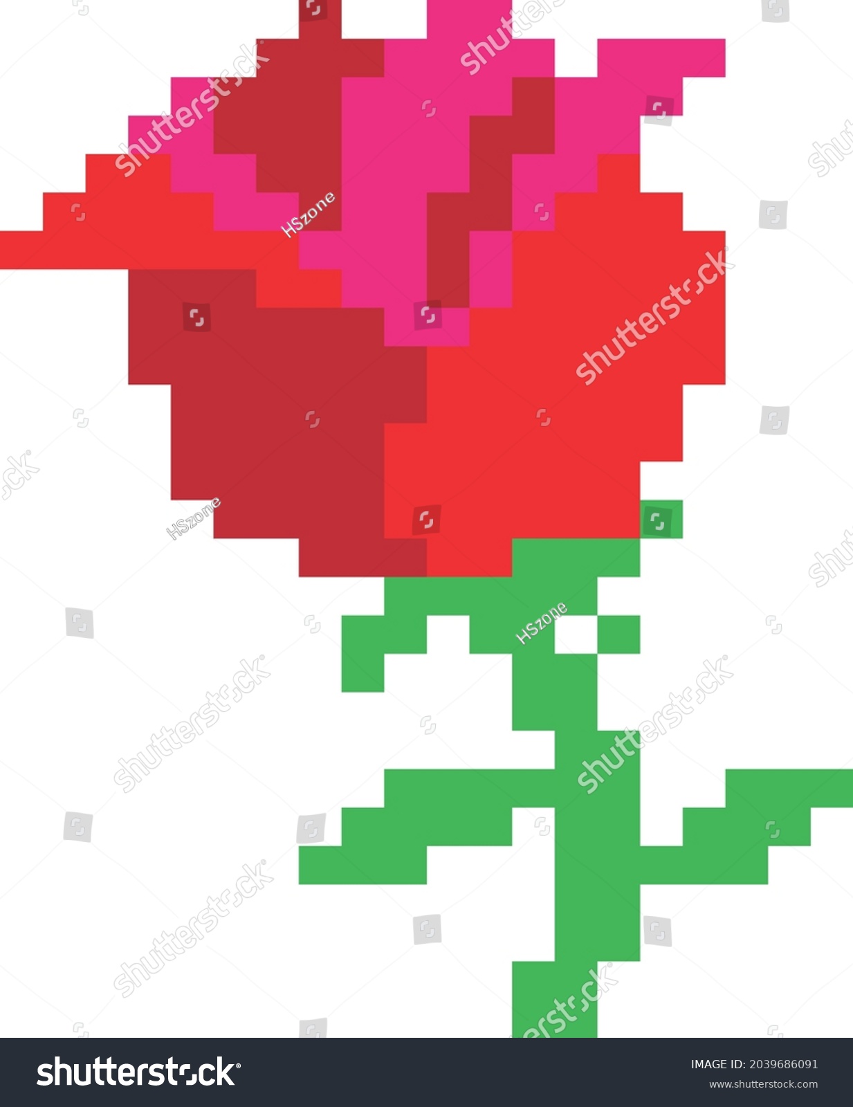 Rose Flower Pixel Art Isolated On Stock Vector (Royalty Free ...