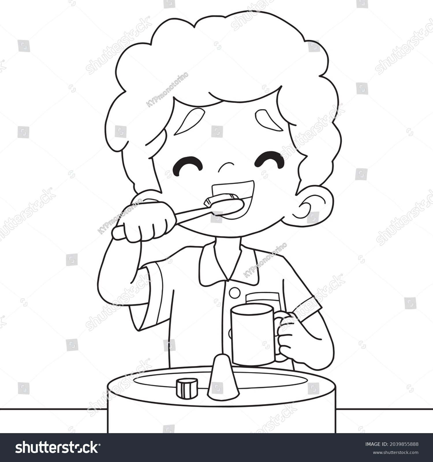 Cute Boy Brushing Teethcartoonvector Illustration Isolated Stock Vector ...