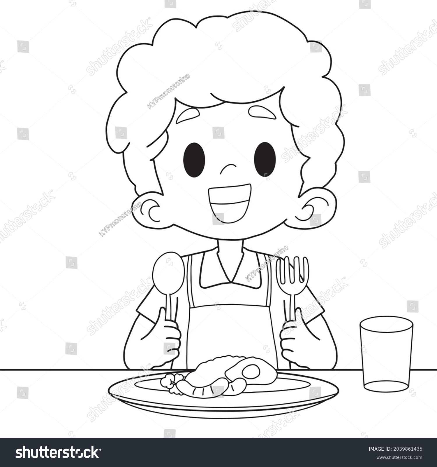 Cute Boy Having Breakfastcartoonvector Illustration Isolated Stock 