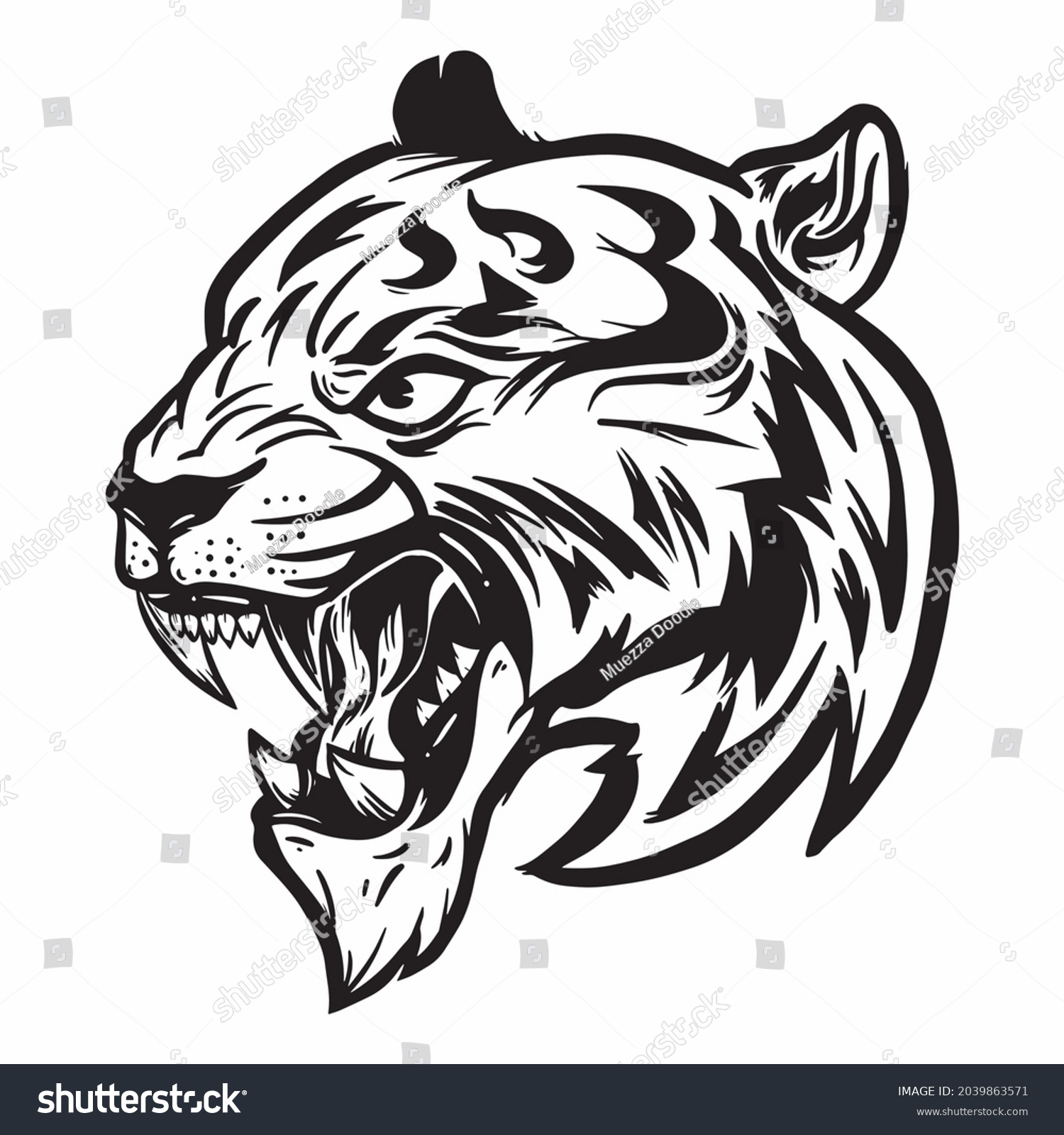 Angry Tiger Head Black White Vector Stock Vector (Royalty Free ...