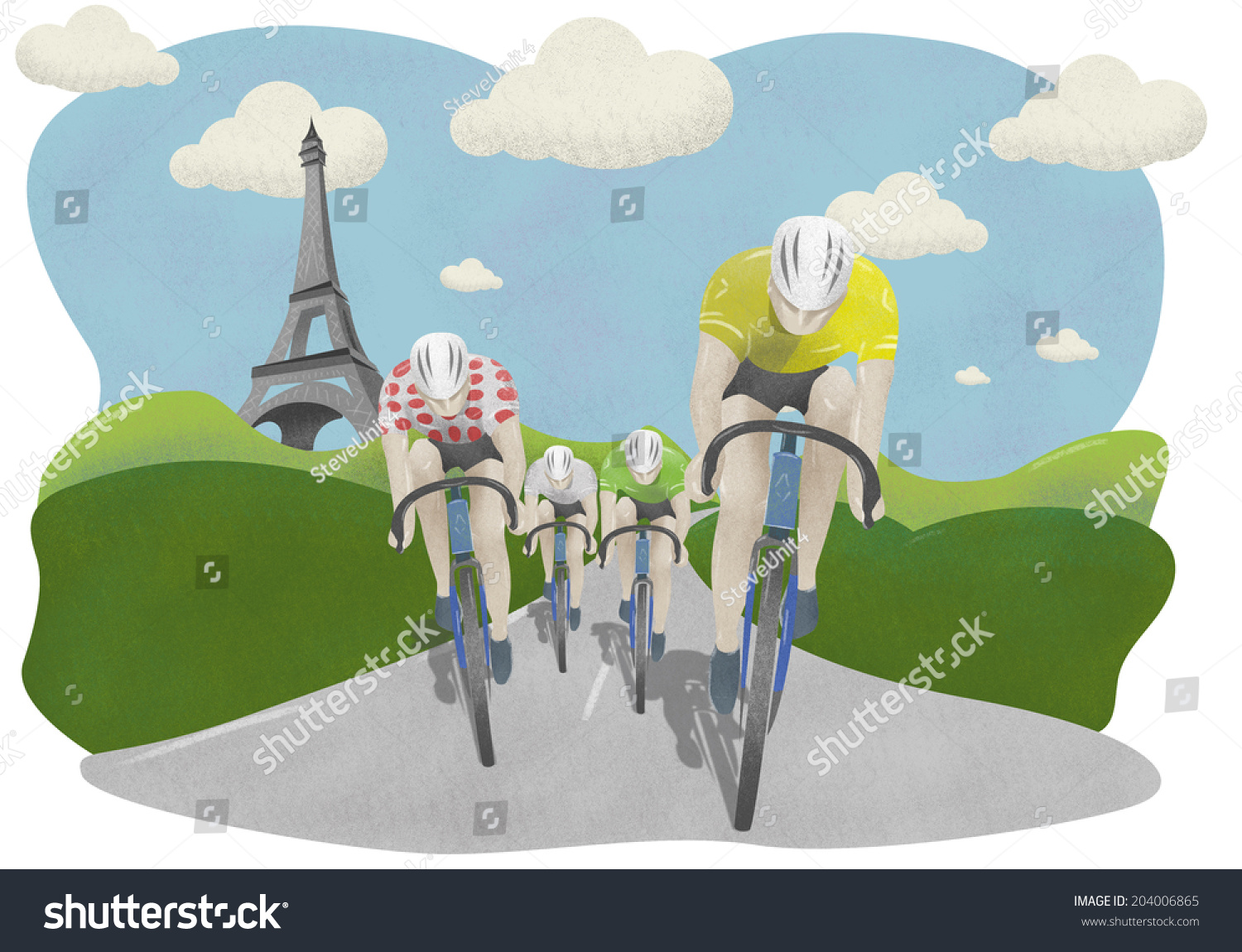 Tour De France Cyclists Eiffel Tower Stock Illustration 204006865 ...