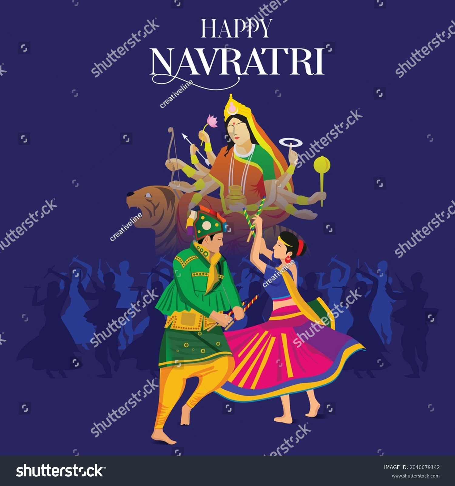 Couple Playing Garba Ma Ambe Navratri Stock Vector (Royalty Free ...