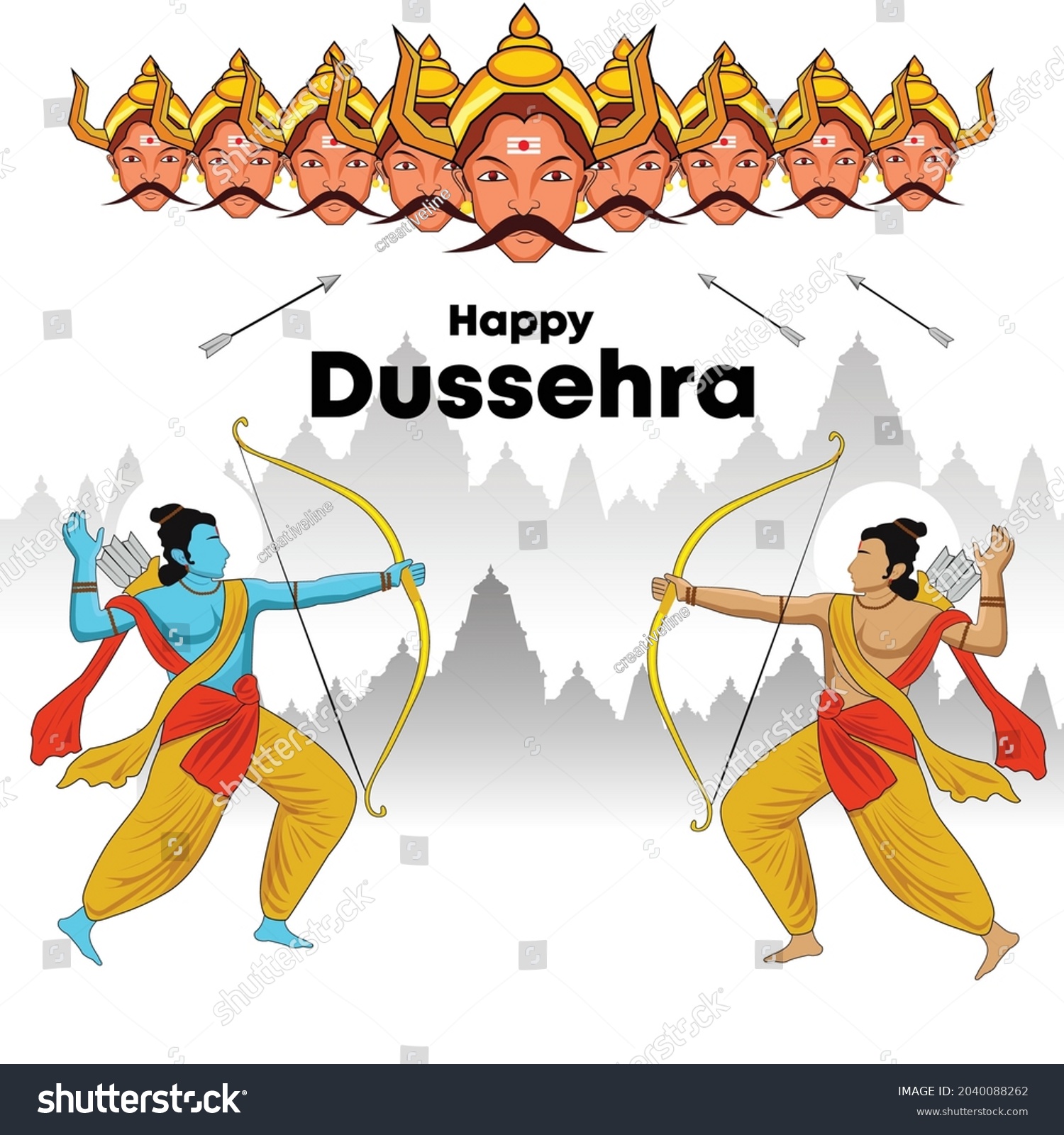 Dussehra Ram Ravan Fight Vector Stock Vector (Royalty Free) 2040088262 ...