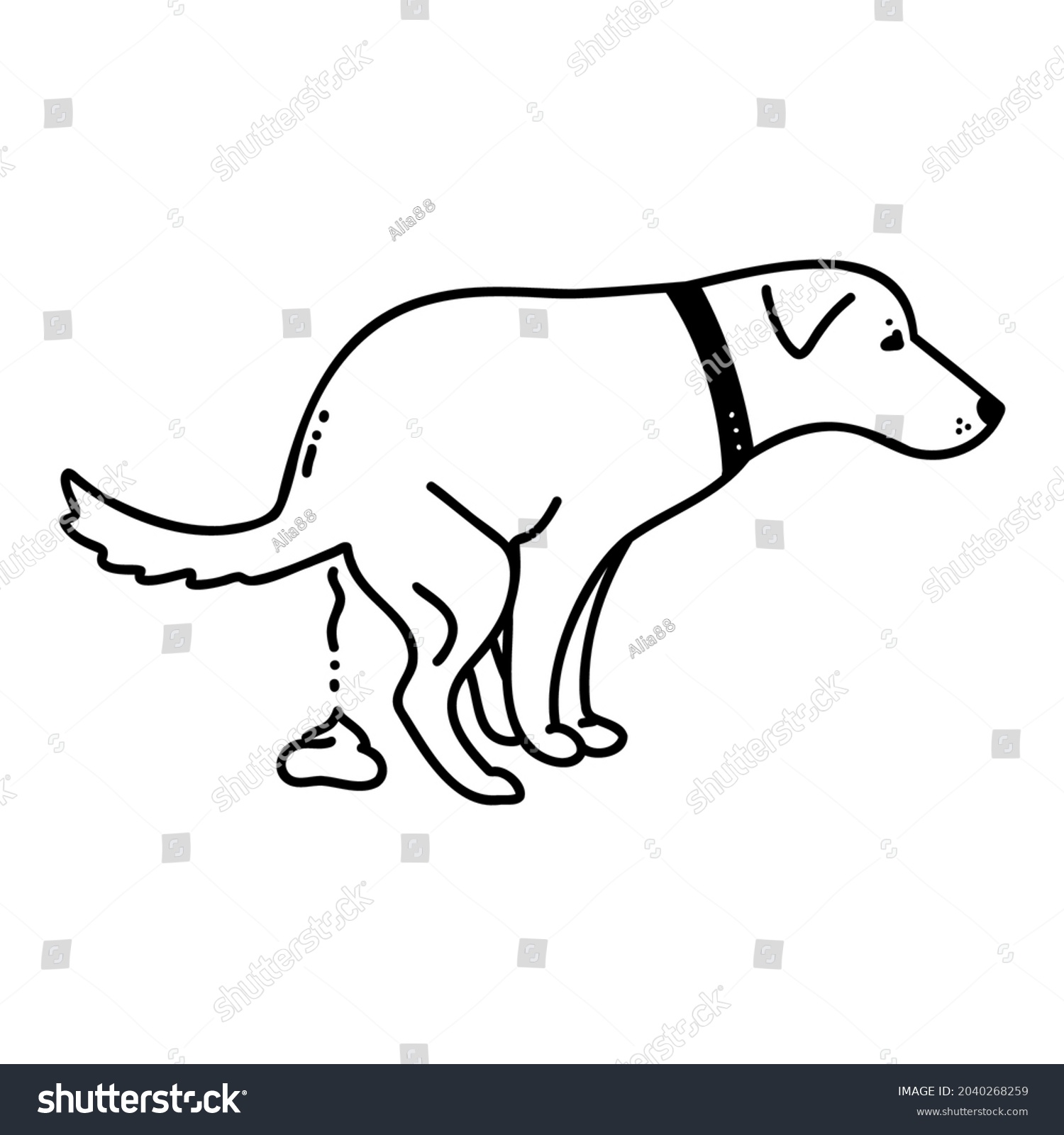 Dog Pooping Vector Outline Illustration Isolated Stock Vector Royalty Stock Vector Dog Pooping Vector Outline Illustration Isolated On White Background 2040268259