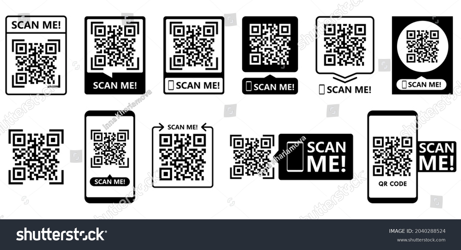 Qr Code Frame Vector Set Qr Stock Vector (Royalty Free) 2040288524 ...