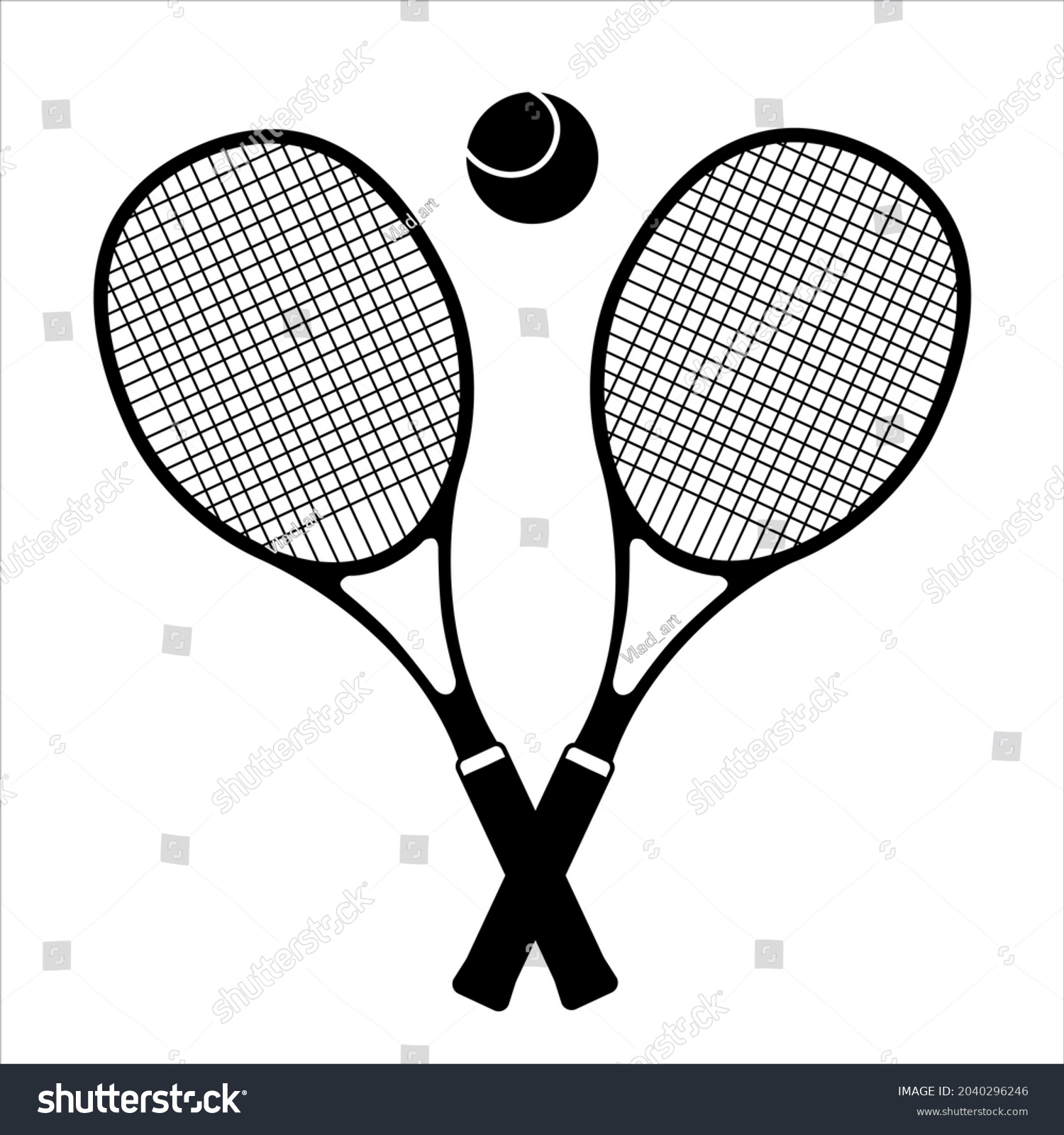 Tennis Rackets Crossed Ball Silhouette Icon Stock Vector (Royalty Free ...