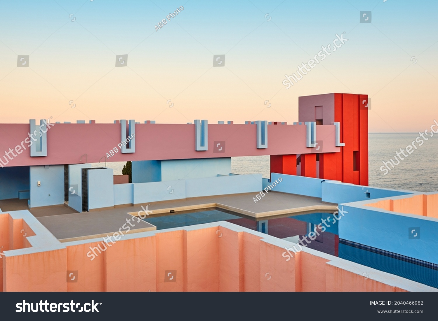 Geometric Colored Building Design Red Wall Stock Photo 2040466982 ...