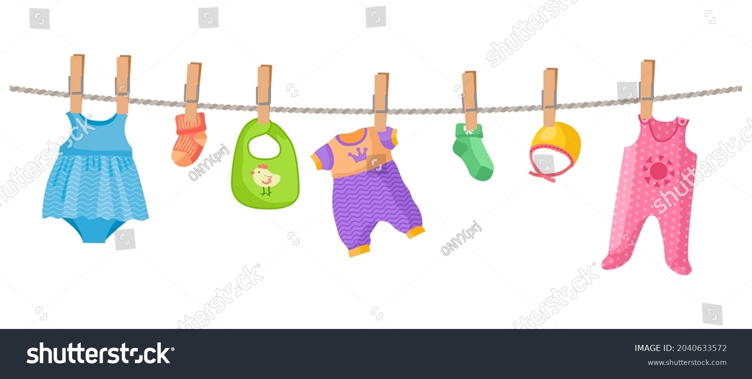 Baby Clothes On Rope Cute Children Stock Vector (royalty Free 