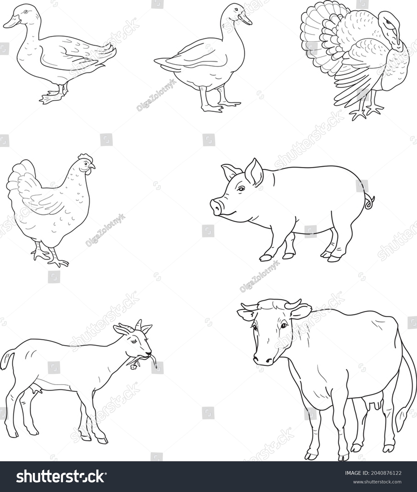 Farm Rural Domestic Meat Animals Set Stock Vector (Royalty Free ...