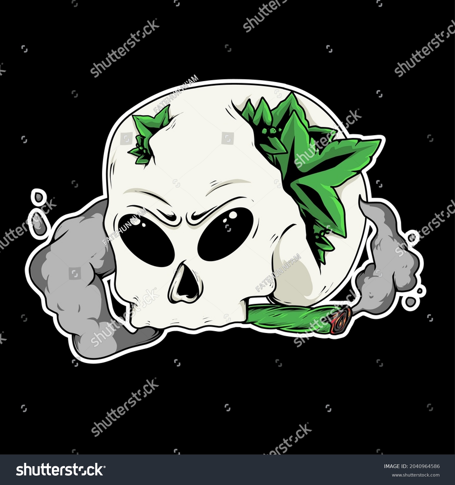 Illustration Skull Covered Marijuana Leaves Smoking Stock Vector ...