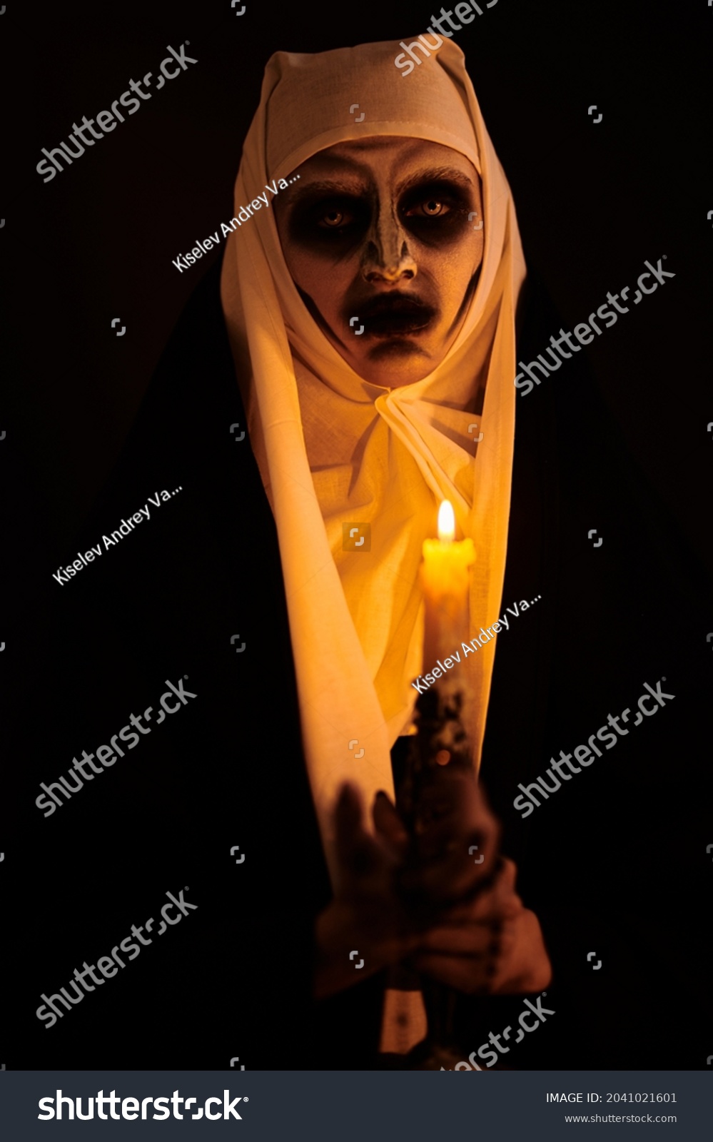 Scary Devilish Possessed Nun Standing Candle Stock Photo 2041021601 ...