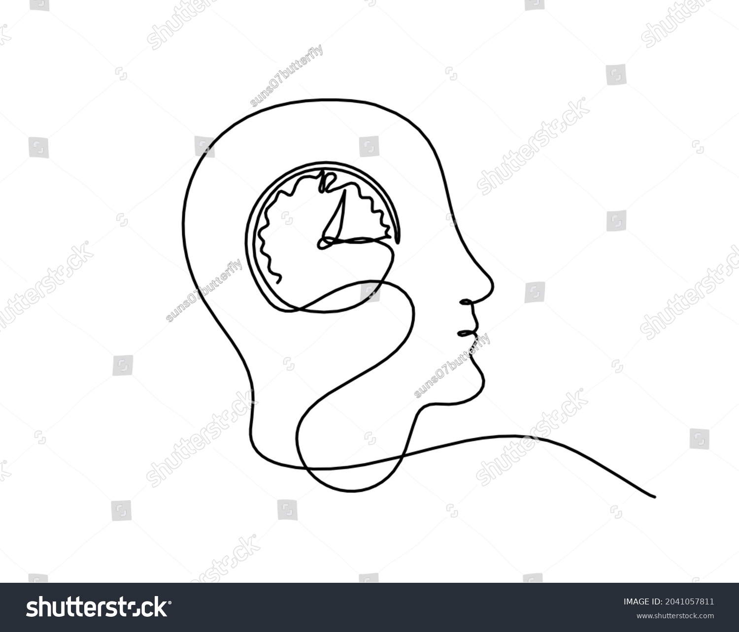 Man Silhouette Profile Clock Line Drawing Stock Illustration 2041057811 ...