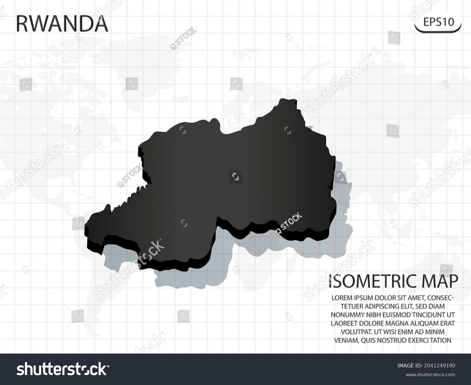 493 Digital Rwanda Map Images Stock Photos Vectors Shutterstock   Stock Vector  D Map Black Of Rwanda On World Map Background Vector Modern Isometric Concept Greeting Card 2041249190 