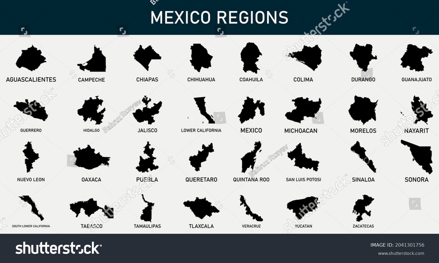 Map Mexico Regions Outline Silhouette Vector Stock Vector (Royalty Free ...