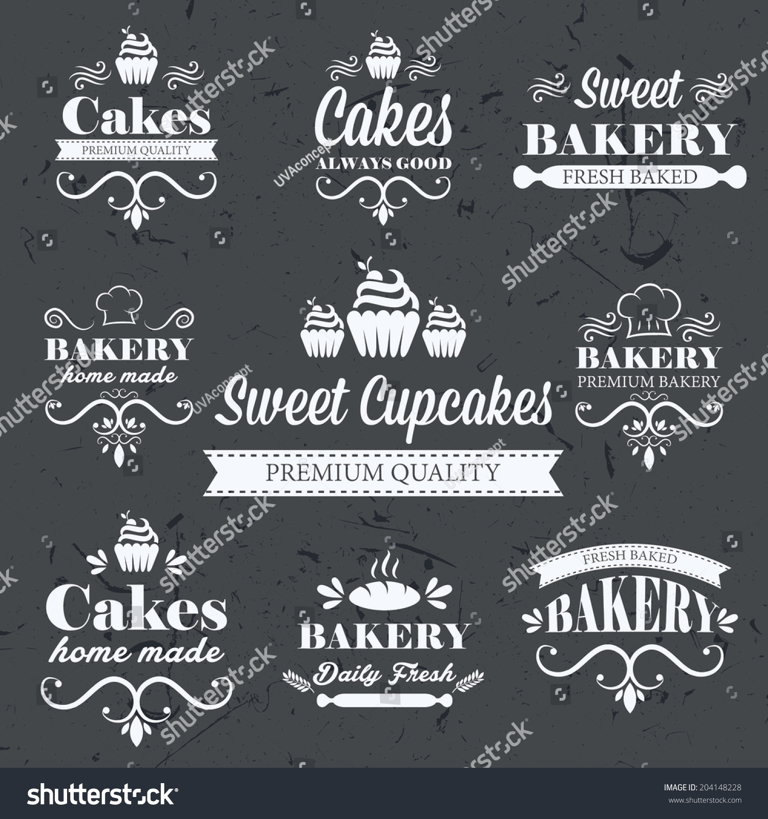 Vintage Retro Bakery Labels On Chalkboard Stock Vector (Royalty Free ...