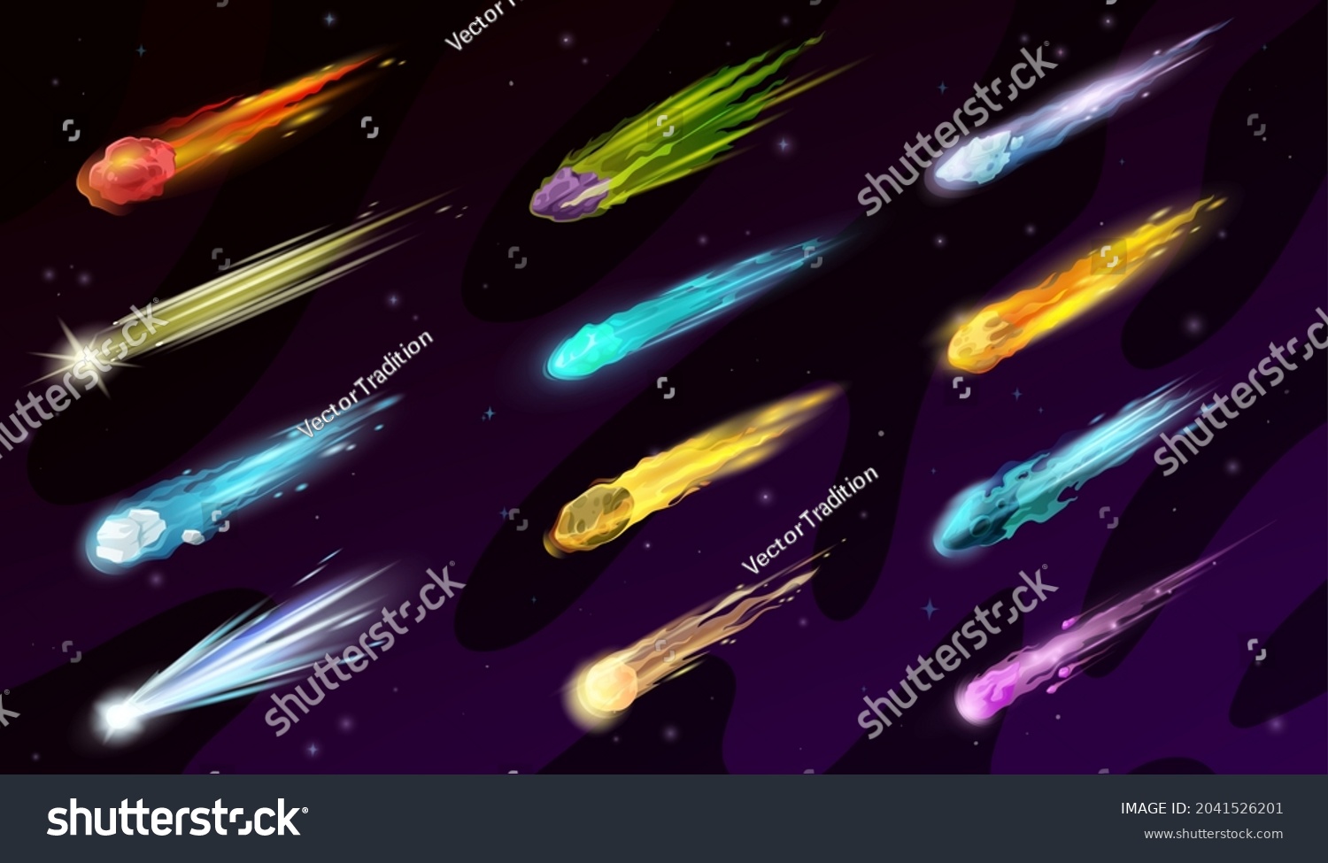 Cartoon Space Comets Asteroids Meteors Meteorites Stock Vector (Royalty ...