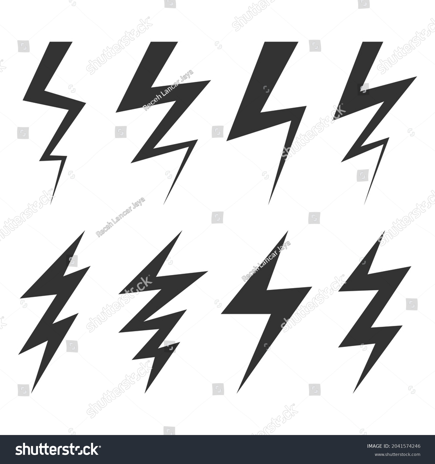 Set Electric Lightning Thunder Bolt Doodle Stock Vector (royalty Free 